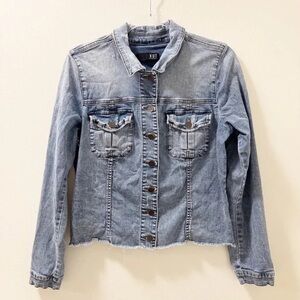 Kut from the Kloth Light Blue Distressed Hem Denim Jacket